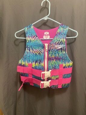 Speedo Kids Life Jacket Vest in Pink and Teal Tie-Dye